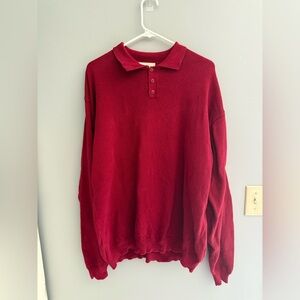 Eddie Bauer VTG Pullover Knit Sweater Mens SZ L Tall Red Long Sleeve Collared